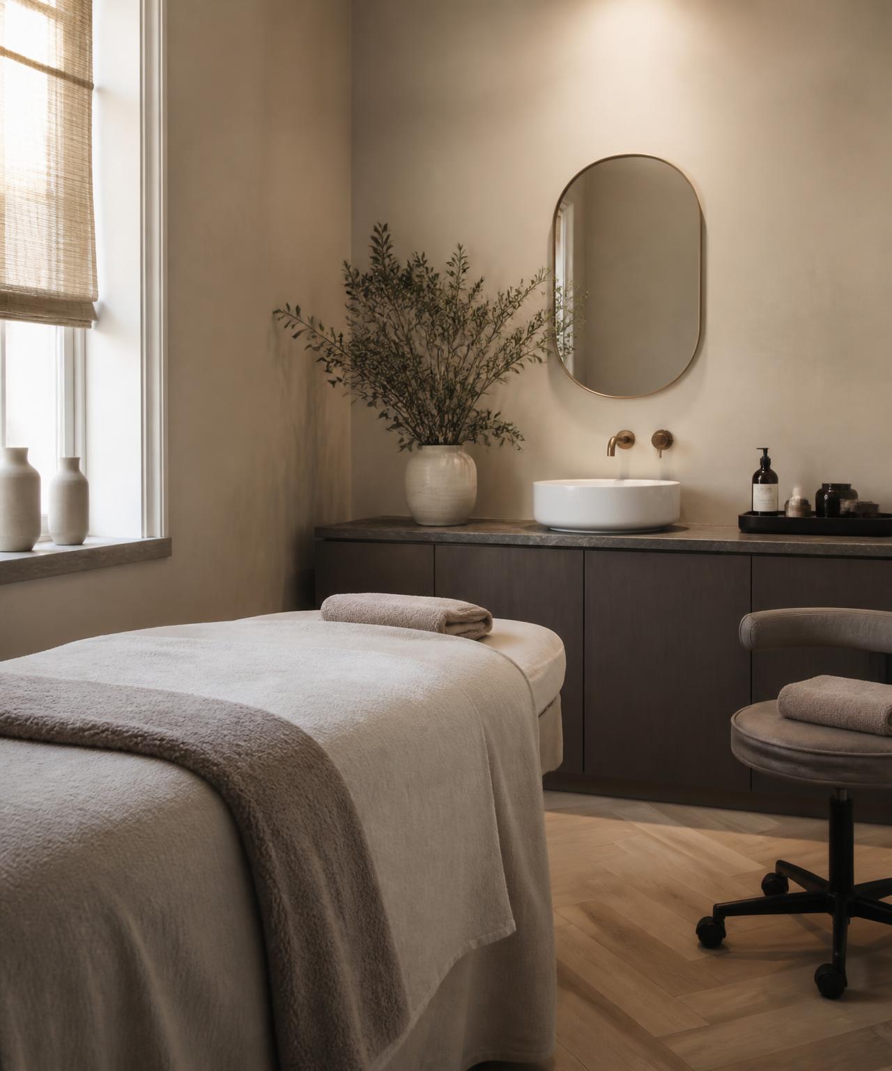 Rustige behandelruimte van een luxe huidstudio